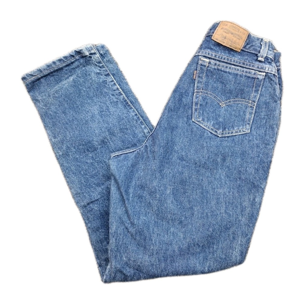 Vintage Levis 573 Jeans 28x30 USA Made 90s Dark Wash Tapered Blue Brown Tab 80's